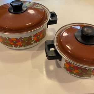 Vintage Floral Enamelware pots